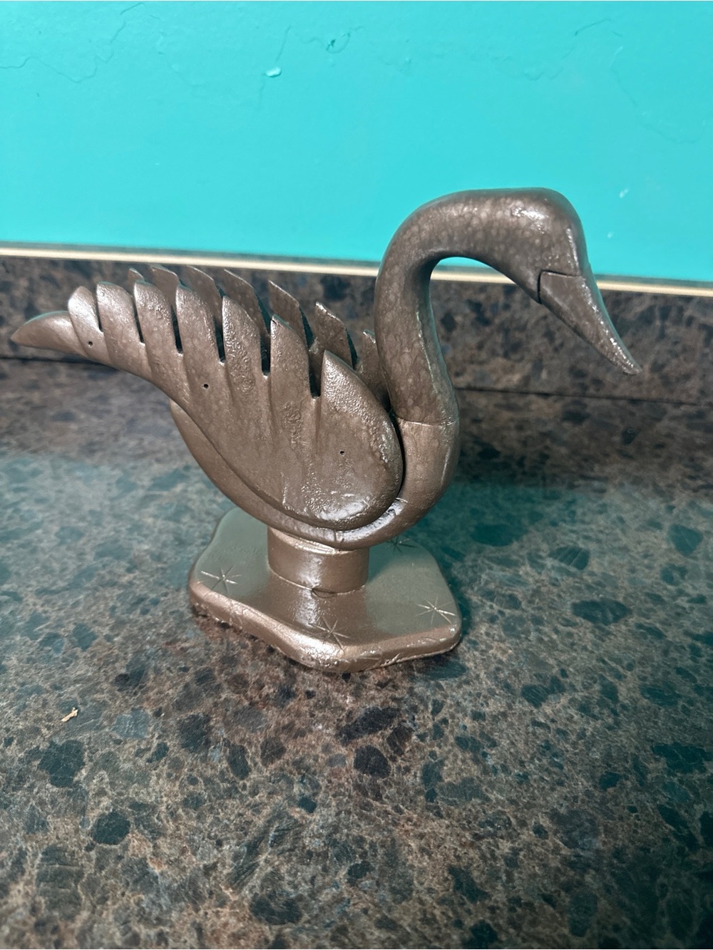 Carved Wood Decorative Swan Figurine in Brown Bronze Finish
